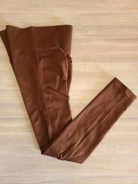 Rust Ribbed Leggings XS High Waist Scrunch Butt Seamless Stretch Yoga Pants